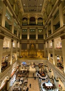 The grand court at the original Wanamaker's at 1300 Market Street in Philadelphia in 2017.