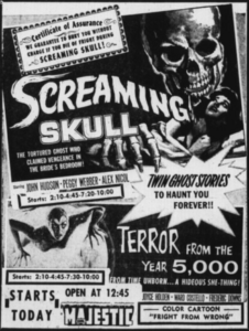 A 1958 cinema ad for The Screaming Skull and co-feature, Terror from the Year 5000.